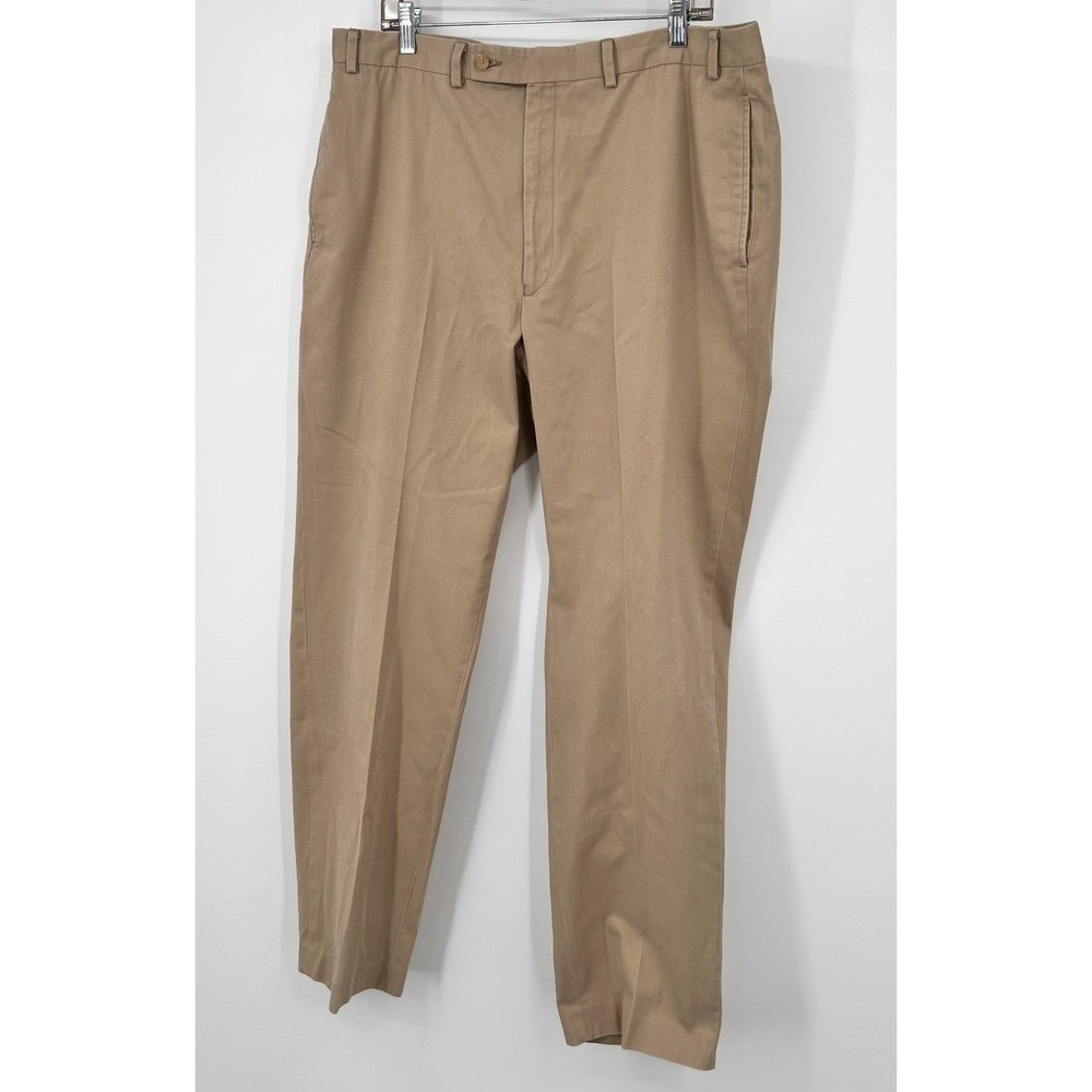 Lauren Ralph Lauren Mens 38x34 Khaki Chino Pants Flat Front Cotton Tan Trousers - Picture 6 of 7